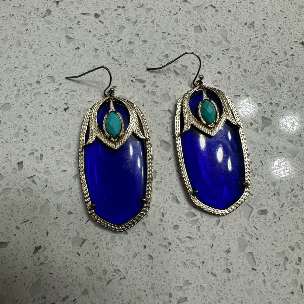 Kendra Scott Danielle Statement Earrings – Cobalt Blue Glass & Gold